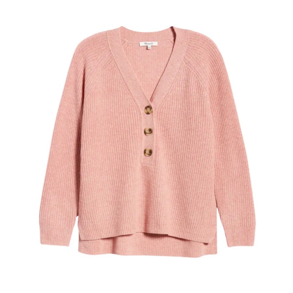 MADEWELL Lyle Rib Henley Sweater Size Medium Wool v-neck knit slouchy reglan